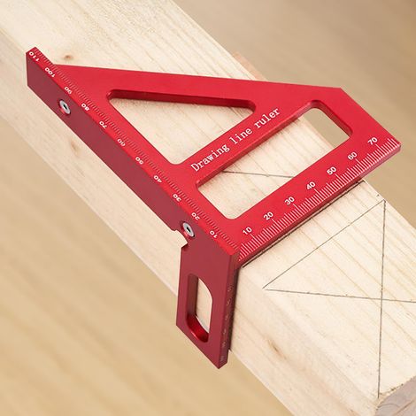 Règle de mesure multi-angles 3D (métrique), alliage d'aluminium 45°/90°, rapporteur carré triangulaire, outil de ligne de dessin pour le travail du bois, rouge (métrique) (1/5)