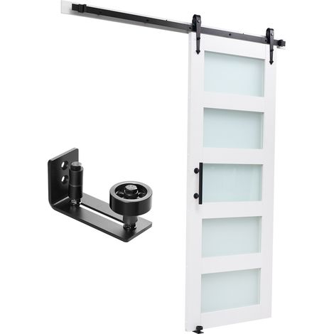Mophorn Porta scorrevole 762 x 2134 mm in MDF con vetro satinato,kit completo di ferramenta e guida per telaio a H,ideale per dividere spazi in casa, soggiorno, bagno o camera da letto, colore bianco (1/5)