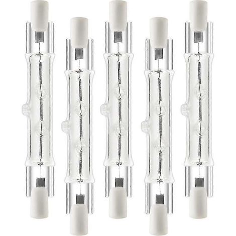 Packung mit 5 linearen Halogenlampen R7s 118 mm 300 W 230 V, dimmbar, für Baustellen- und Werkstattbeleuchtung. (1/5)