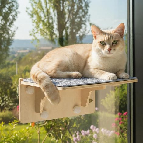 Hamaca para gatos con ventana y vista para observar aves, hamaca para gatos, rascador de pared para gatitos de 40 × 26 × 18 cm, cómoda cama para gatos con 4 ventosas, fácil de montar, soporta hasta 12 (1/5)