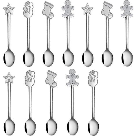 Lot de 12 mini cuillères à café de Noël en acier inoxydable pour café, thé, soupe, sucre, dessert et assaisonnement (1/4)