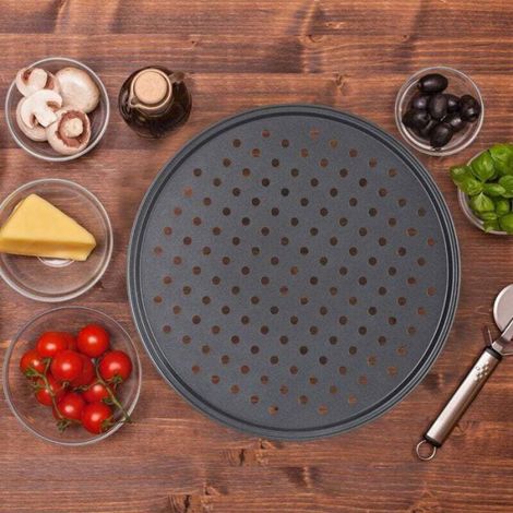 Moule À Pizza - Acier Carbone Perforé - Ø 32 Cm - Antiadhésif - Pour Pâte Croustillante - Lot De 2 (1/5)