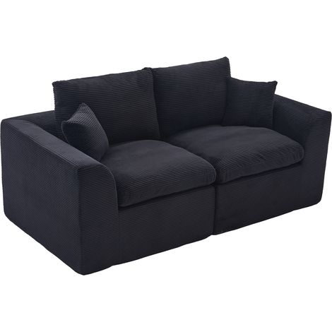 CAIziCanapé minimaliste moderne en tissu 2 places, fauteuil doux et confortable, avec coussins, canapé d’appoint de style nordique pour salon et chambre (noir, velours côtelé)