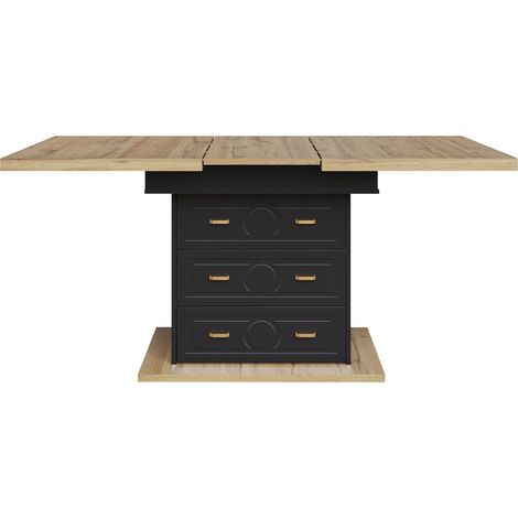 Ausziehbarer Esstisch 110-140 x 80 x 75 cm aus MDF und Metall, Holzoptik, 6 Plätze (1/5)
