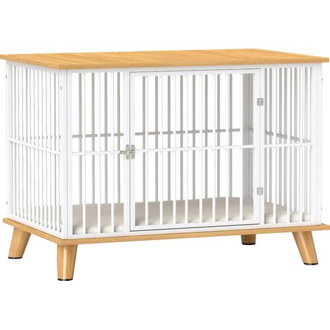 Cage pour chien avec porte verrouillable coussin amovible bonne ventilation acier 86x60x70 cm blanc gris