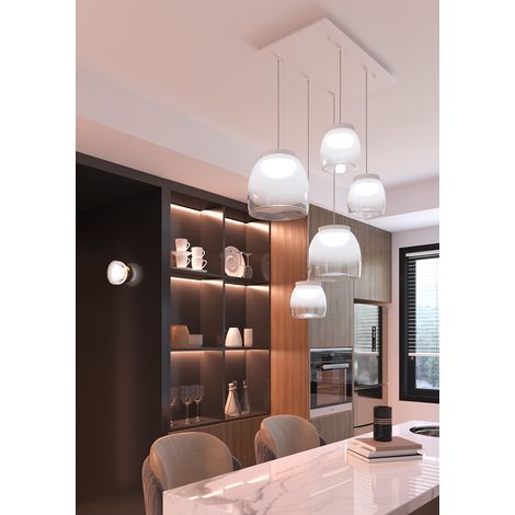 Lampadario Contemporaneo Drum Metallo Bianco Vetro 5 Luci Led 24-32W Calda