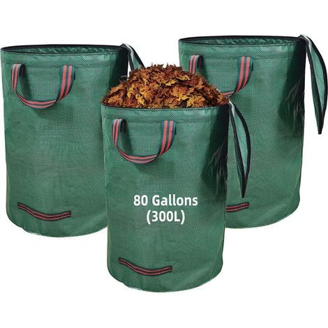 Set mit 3 selbsttragenden, robusten und wasserdichten Gartenabfallsäcken (300 l) mit Deckel und Griffen. Geeignet für Laub, Grasschnitt, Heckenschnitt und Grünabfälle. Faltbar und wiederverwendbar. (1/5)