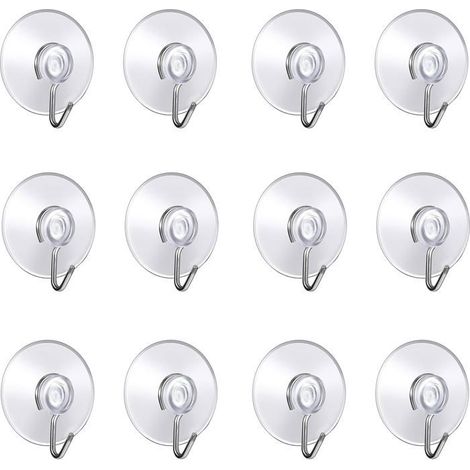 LOT DE 12 CROCHET MURAUX AVEC VENTOUSE D\'ASPIRATION,PETITES VENTOUSES PLASTIQUES AVEC CROCHET RONDE POUR SALLE DE BAINS ET CUISINE (1/4)