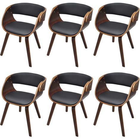 Chaises à manger  Chaise de cuisine lot de 6 marron similicuir (1/5)