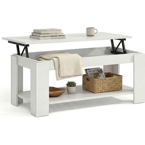 Mesa de centro elevable con almacenaje 102x43-54 cm Lya Blanco Artik (Blanco Mate) 50cm (ancho) x 54cm (alto)