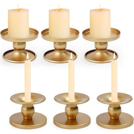 Set di 6 candelieri in metallo dorato, portacandele decorativi, candelieri dorati retrò, candelieri per matrimoni, decorazioni natalizie, decorazioni per la casa, calendario dell'avvento, centrotavola