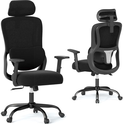 chaise bureau ergonomique tissu coton appuie-tête soutien lombaire réglable ordinateur pivotante travail accoudoirs roulettes confortable haute gran (1/5)