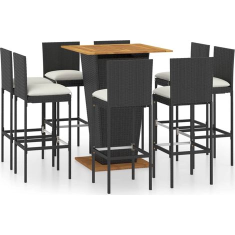 9 Piece Garden Bar Set with Cushions Poly Rattan Black vidaXL (1/5)