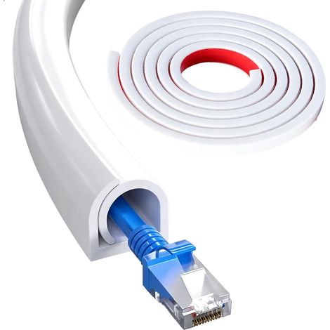 Goulotte Passe Cable Mural, Cache Cable TV Mural Flexible, Caches Fil TV Murals Ouverture Latérale, Double Rabat Autocollant Blanc pour Sol et Mur (1/5)
