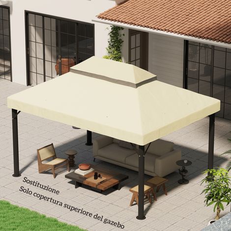 Cubierta para cenador de jardín de 3x4 m y 2 niveles, de tela Oxford 600D con orificios de drenaje, color blanco crema. (1/5)