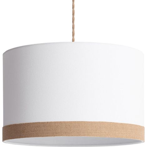 – Suspension en tissu naturel cylindrique blanc – Abat-jour élégant pour ampoule E27 – Câble naturel – Pour salles à manger et bureaux (1/5)