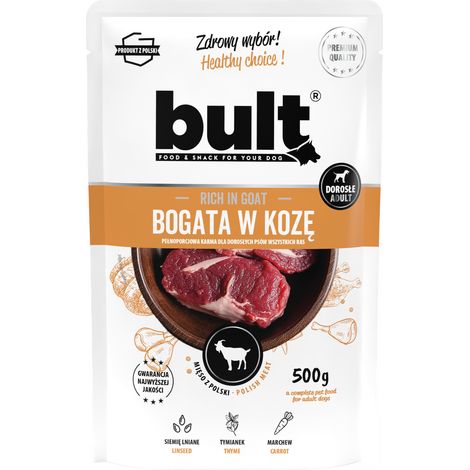 Alimento húmedo para perros BULT, bolsa de 500 g de carne de cabra.