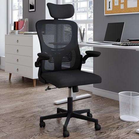 Silla de oficina ergonómica JAMES en tejido transpirable y reposacabezas con ruedas negras (1/5)
