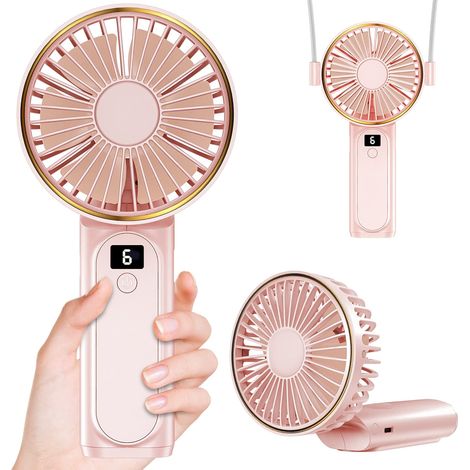 Ventilateur portable rechargeable par USB 4000 mAh, pliable à 180°, 6 vitesses, écran LCD, cordon port cou, ultra silencieux, format poche (1/5)