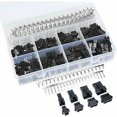 JST-SM Male and Female Connector Assortment Kit - 560 Pieces - 2.5mm 2 3 4 5 Pin Black Plastic Male and Female Connectors with Crimp Terminals (1/4)