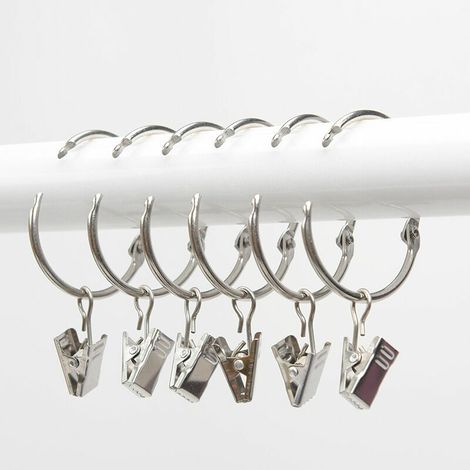 Anneaux pour Rideaux,40 Pièces Anneau Rideau avec Pinces,Décoratif Métal Drapé Clip Crochets Ensemble Diamètre Intérieur de 38 mm Argent,Antirouille,Facile Ouvert Anneaux à Pince