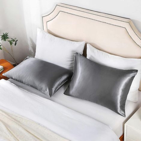 Lot de 2 taies d'oreiller King Size, taies d'oreiller en satin 51 x 102 cm, fermeture portefeuille, respirantes et douces pour la peau (gris) (1/3)