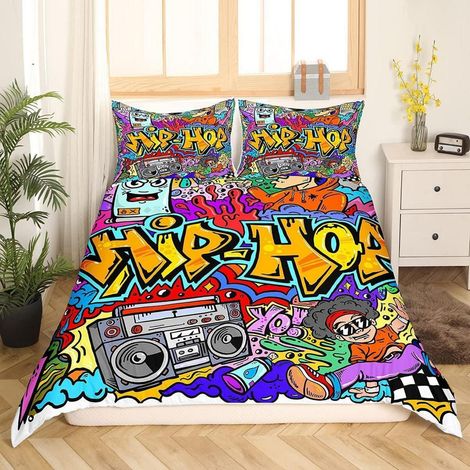 Bettwäsche-Set Hip Hop Graffiti 135x200 cm für Kinder & Jugendliche mit Reißverschluss