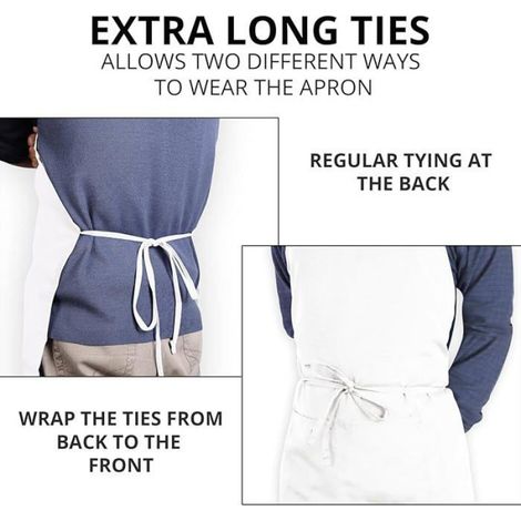 Tablier De Cuisine - 100 % Polyester - 2 Poches - Bretelles Réglables - Blanc - 2 Pièces (1/5)