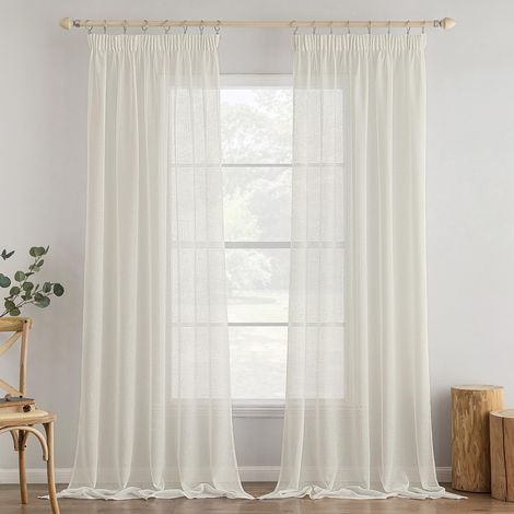 Lot de 2 Voilage Lin Fenêtre Trans Ruban 140x300cm Lait (1/5)