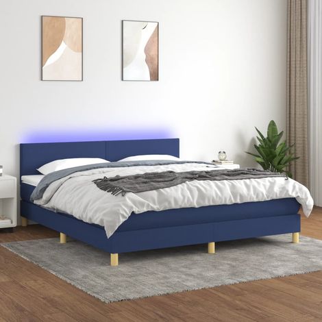 Sommier tapissier avec matelas et LED, Lit Adulte, Lit double Bleu 180x200 cm Tissu BVM79976 (1/5)