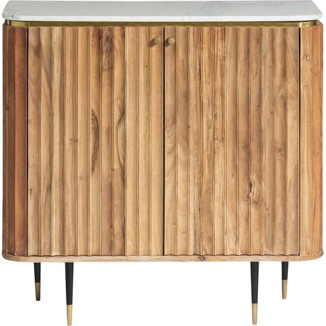 Made In Meubles – Buffet en bois d'acacia et marbre blanc – Dimensions 90x95x41 cm – 2 portes avec étagère – Élégance contemporaine (1/5)