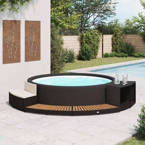Cadre de spa noir résine tressée et bois d'acacia QOI27587 DESIGN IN