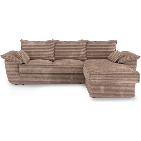 Canapé angle droit 4 places en velours côtelé xxl taupe SASHA (1/5)