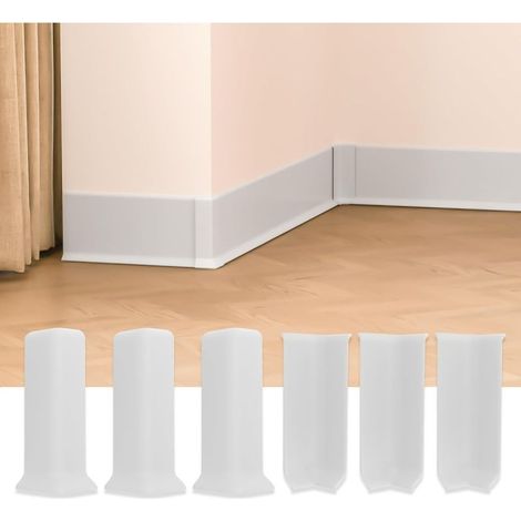 Blocs d'angle pour plinthes, 10 cm de hauteur, auto-adhésifs, comprenant 3 équerres d'angle internes et 3 équerres d'angle externes, blancs. (1/5)