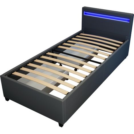 Home Deluxe - LED Lit avec tiroirs et matelas NUBE  Couleur : gris foncé, Dimension : 90 x 200 cm