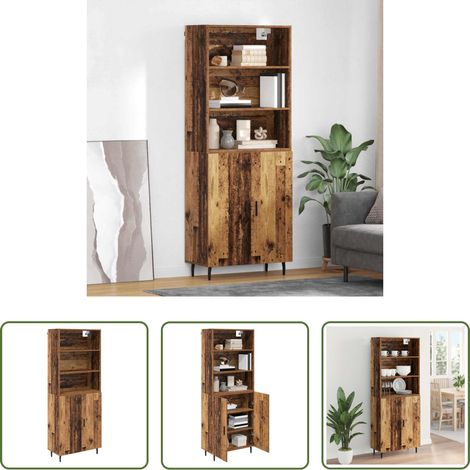 Holz - Highboard Altholz 69,5 x 34 x 180 cm Engineered Wood und Glas (1/5)
