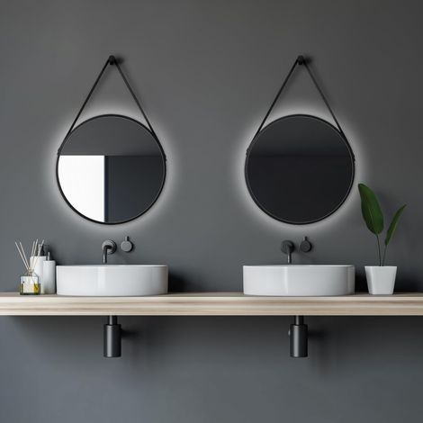Miroir Rond, Noir Mat, Diamètre 50 cm (1/5)