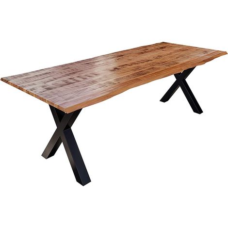 Esstisch Baumkante Massiv Mango naturfarben 200 x 100 schwarz X-Gestell DORA (1/5)