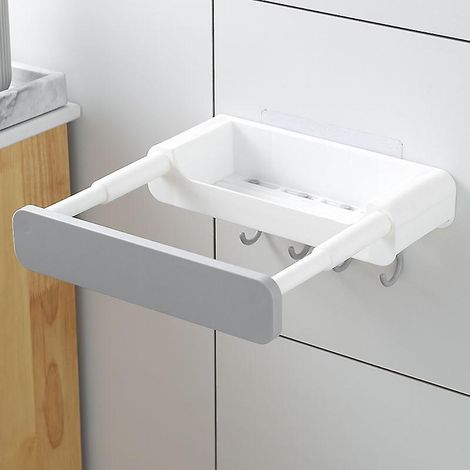 Étagère de lavabo et de salle de bain rétractable grise avec système de perforation libre pour le rangement dans la cuisine et la salle de bain (1/5)
