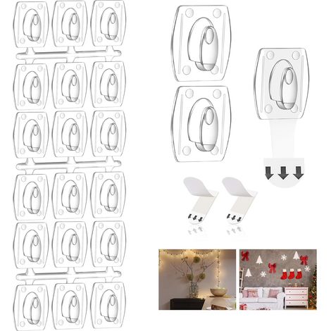 18 Crochet Adhésif, Transparent, Charge 500g, Pour Guirlande Lumineuse Et Décoration Murale