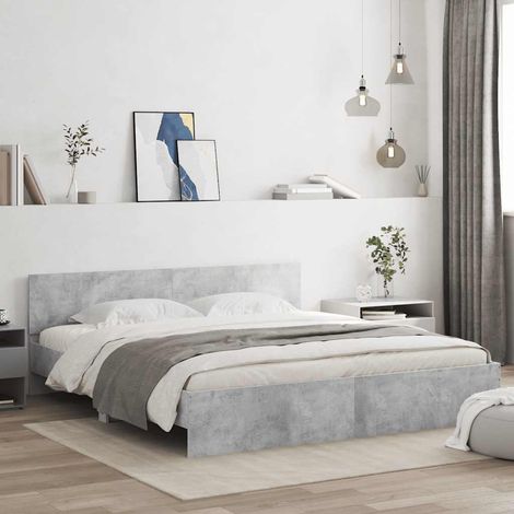 Estructura de cama con cabecero gris hormigón 200x200cm (1/5)