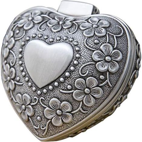 Herzförmige Schmuckschatulle aus Zinklegierung für Ringe, Halsketten und Ohrringe, für Damen und Mädchen, Antiksilber-Finish. (1/5)