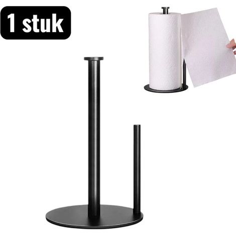 Porte-mouchoirs et porte-rouleau cuisine en acier inoxydable – Support sur pied avec tapis éponge – Installation sans perçage pour cuisine et salle de bain – Noir (1/5)