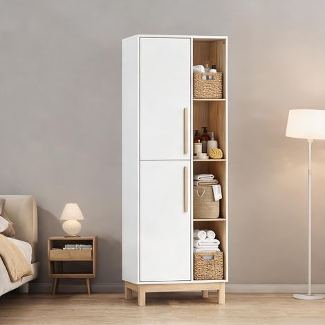 Armoire de rangement blanc et Bois naturel 62,5 x 35 x 176 cm (1/5)