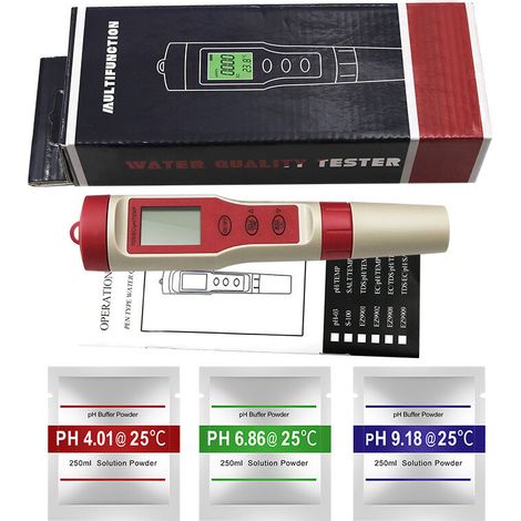 royaluxe -pH-mètre numérique 4 en 1, test d'eau TDS/EC/Temp pour piscines, étangs, laboratoires, aquariums avec rétro-éclairage (1/5)
