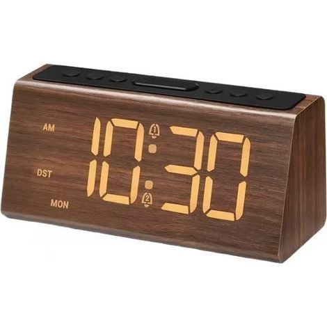 Réveil en Bois – Réveil Numérique avec Double Alarme, Fonction Snooze, 4 Niveaux de Luminosité et de Volume, Port de Charge USB, Touche DST, Affichage de l'Heure et du Jour de la Semaine (1/5)