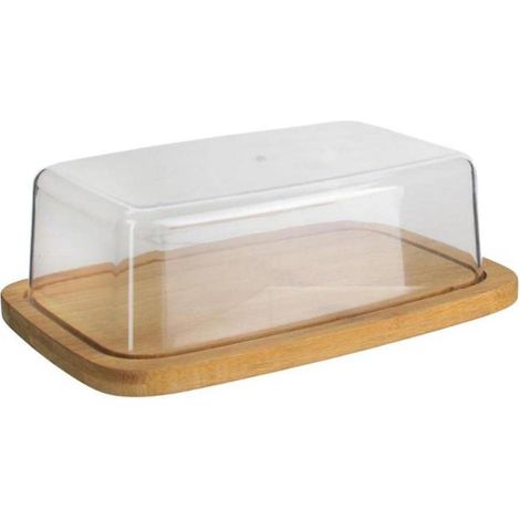 beurrier Bambou Et Plastique Beige Et Transparent H5.7 X 13.5 X 19.7 Cm, Marron (1/5)
