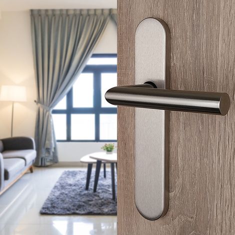 Ouvre&Déco – 2 poignées universelles DUALFIT sur plaque ronde EDISON sans trou, Acier nickel mat bi-entraxe 165-195