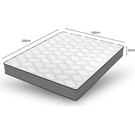 Materasso 160x200x20 cm bianco e grigio in schiuma e molle insacchettate a 7 zone H3 (1/5)