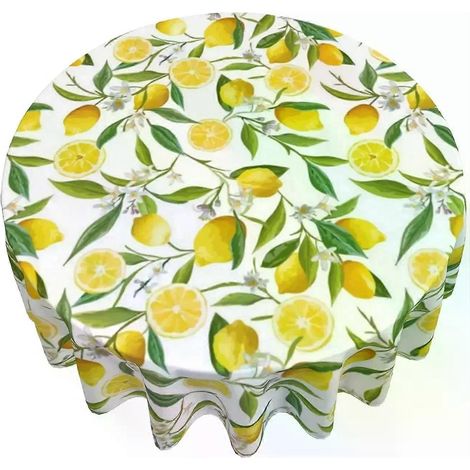 Nappe ronde 152 cm (60 pouces) à motif de branches de citronnier, fleurs et feuilles, infroissable, imperméable et facile à nettoyer, pour la décoration intérieure. (1/5)